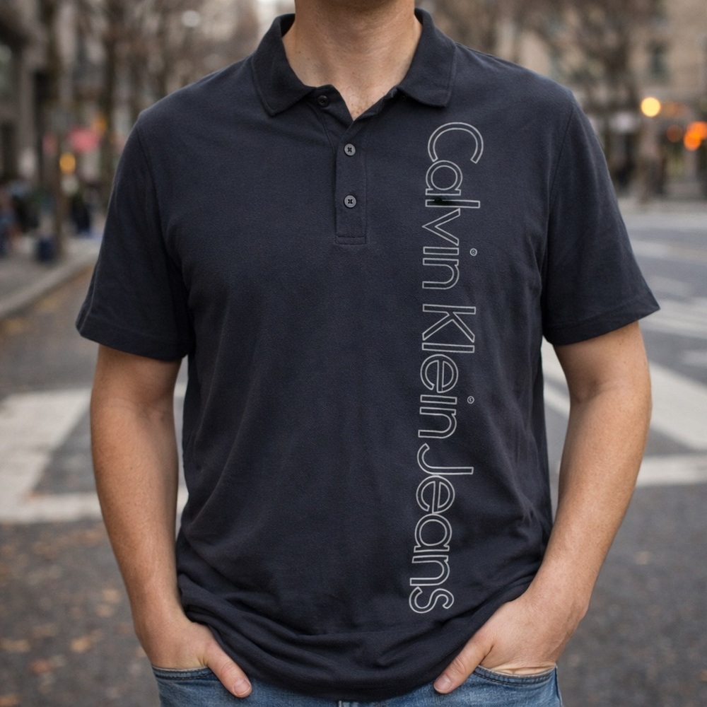 Gray Cotton Polo Shirt Calvin Klein Jeans Men XL Casual Streetwear Classic Fit‎